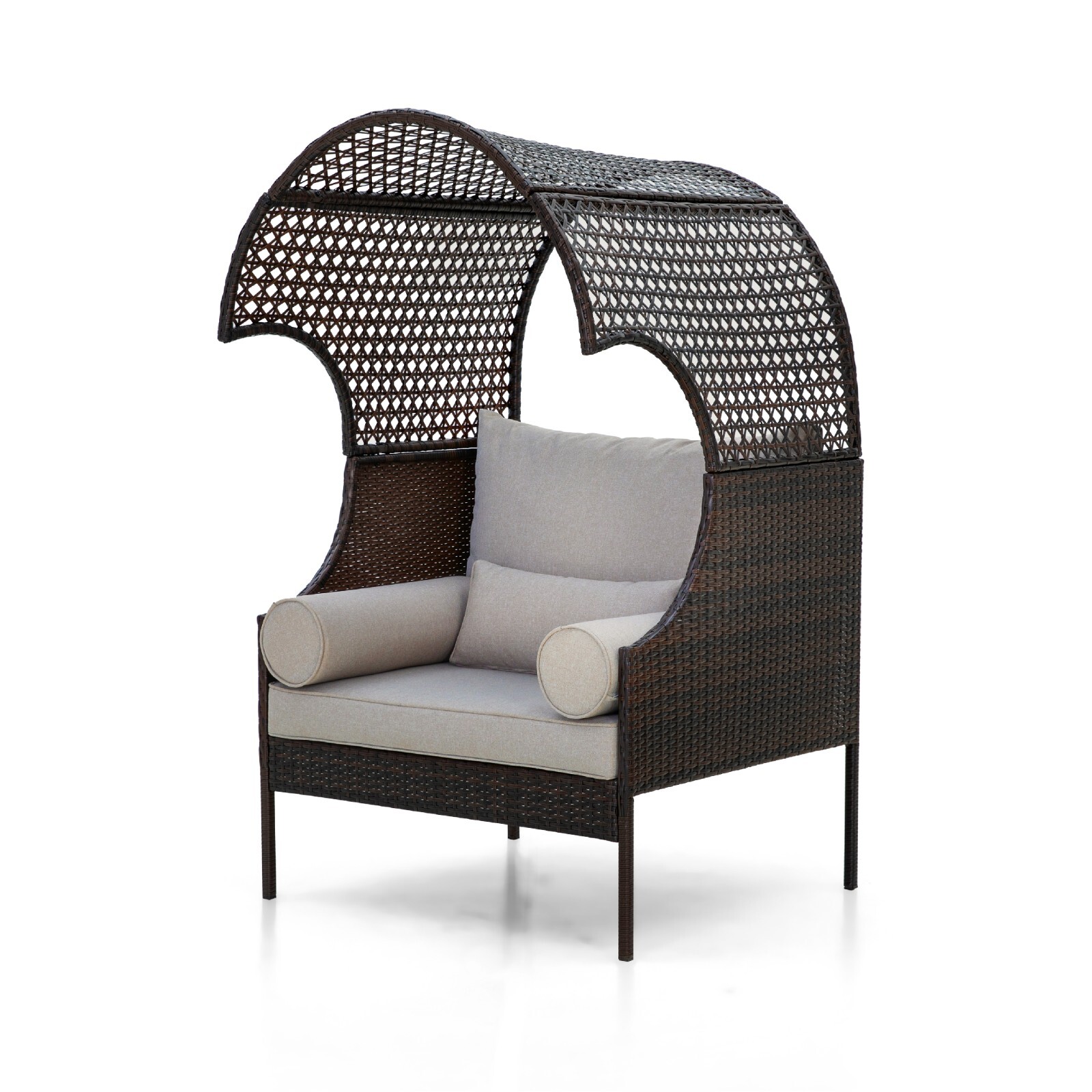 Egg Chair Wicker Outdoor Indoor Oversized Large Lounger with Stand Cushion Brown