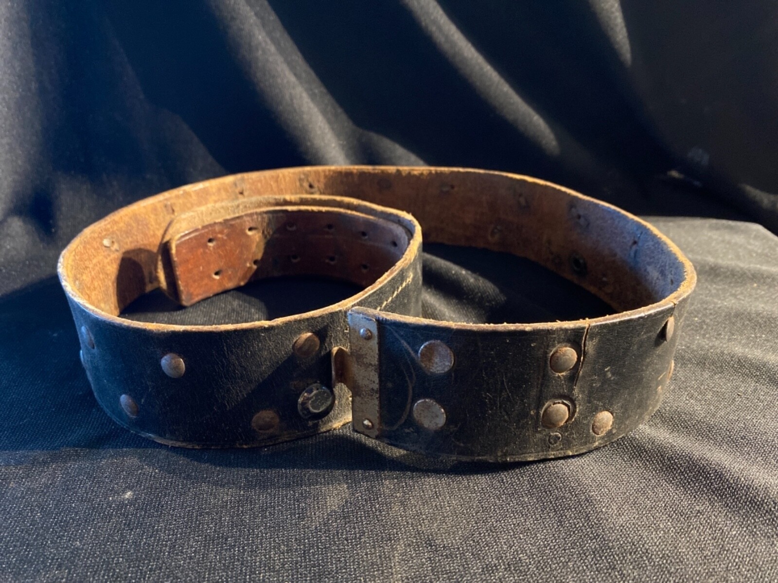 WW2 German Black Leather Belt with Rare Studs