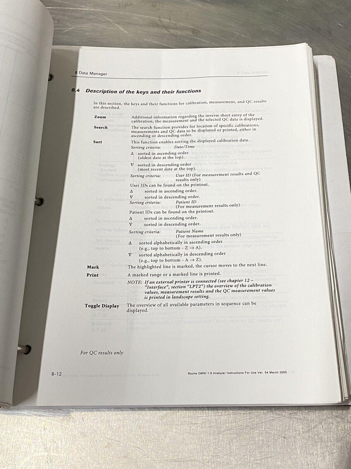 Roche Omni 1-9 Blood Gas Analyzer - Users Guide / Instruction Manual