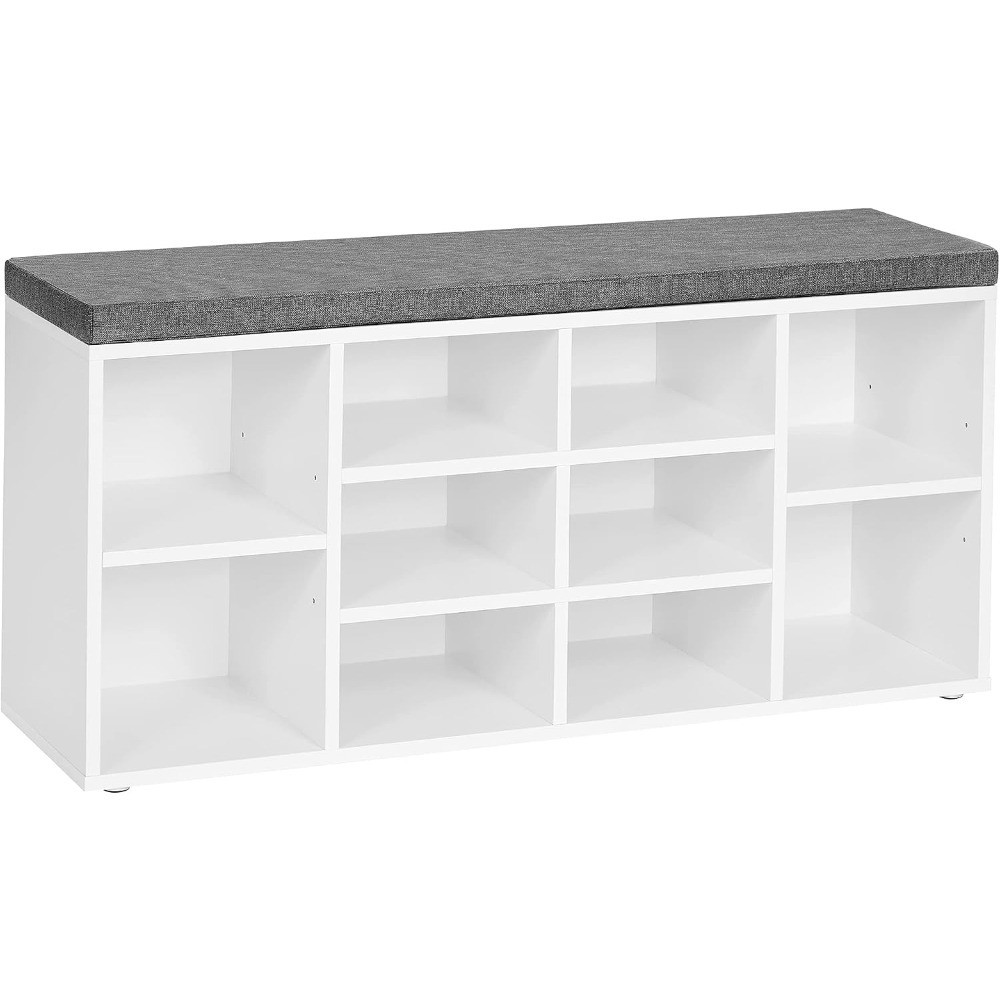 Shoe Bench with Padded Seat Storage Entryway Bench 10 Compartments Cloud White
