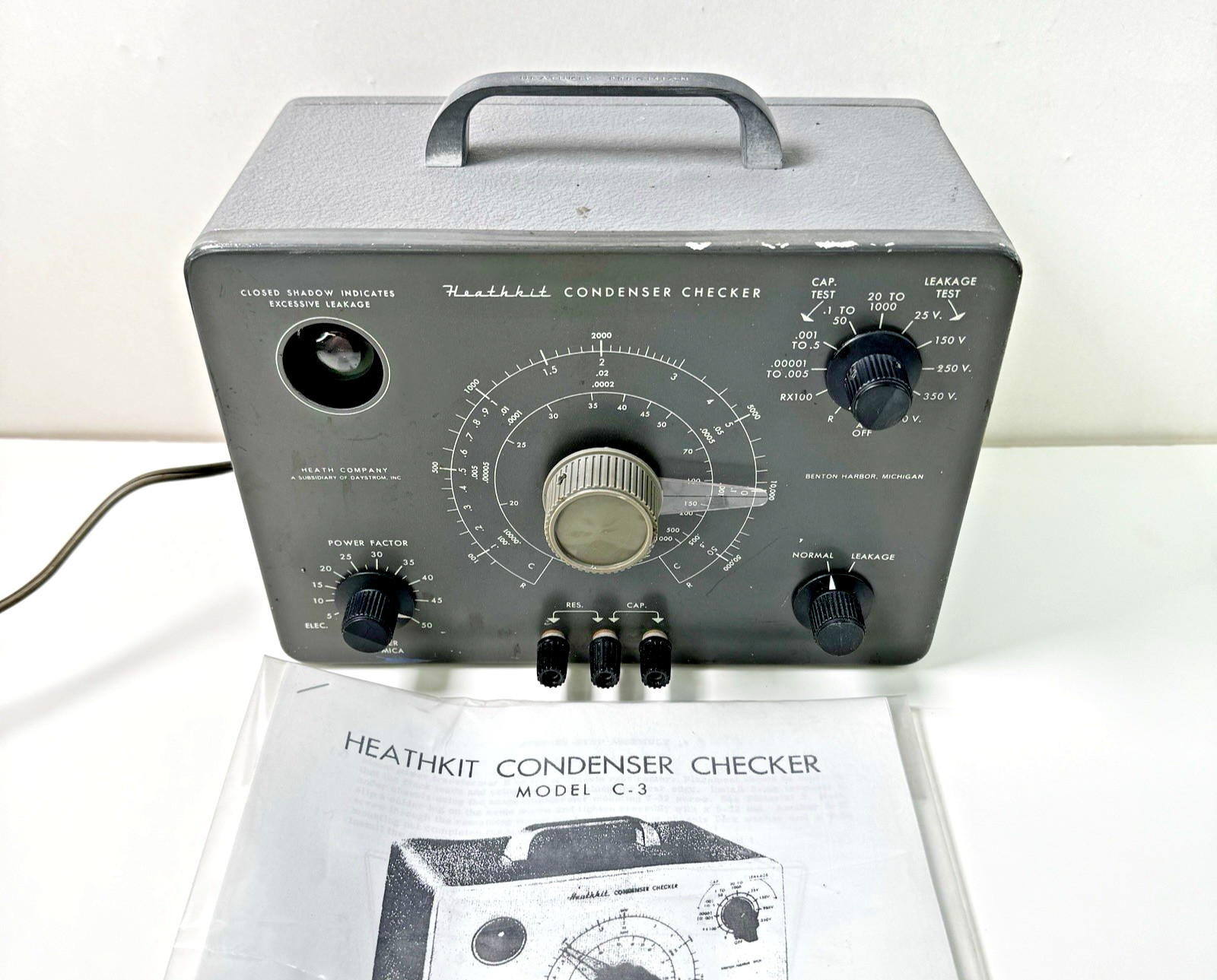 Vintage Heathkit Model C-3 Condenser Checker Magic Eye Radio Capacitor Tester