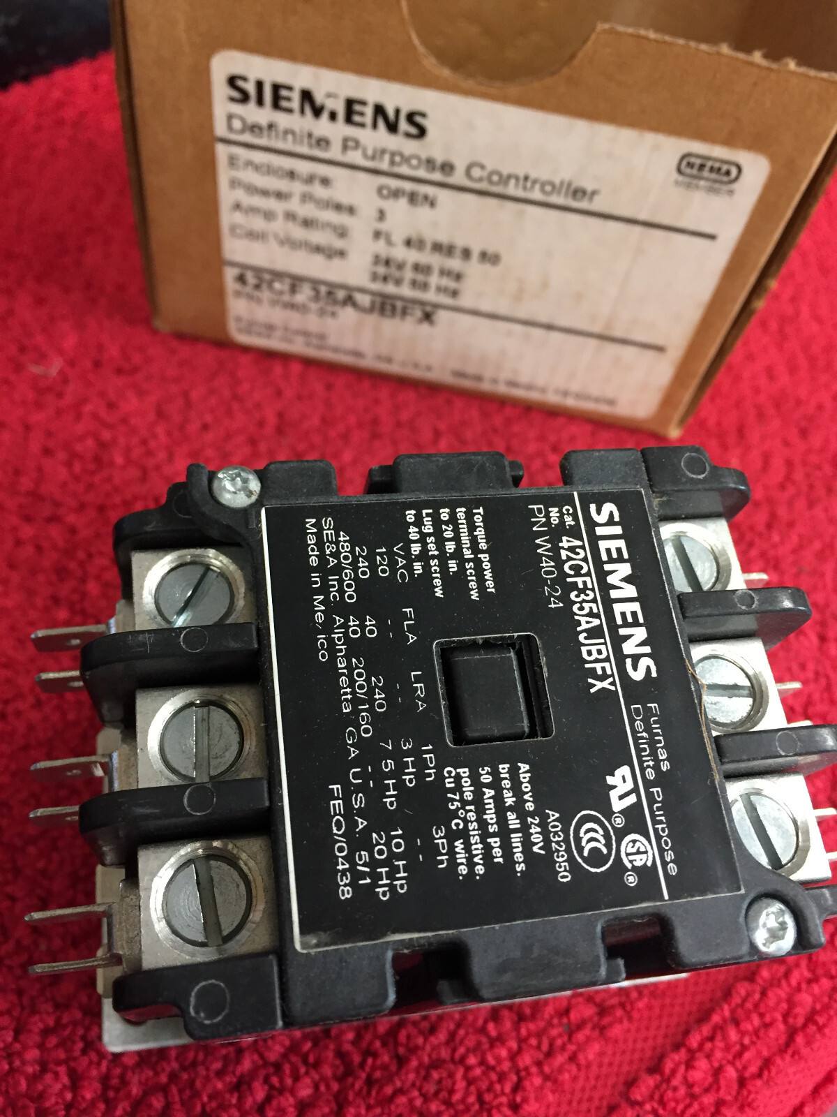 42CF35AJBFX SIEMENS DEFINATE PURPOSE CONTROLLER OPEN 3 POLE 24V 60HZ NEW