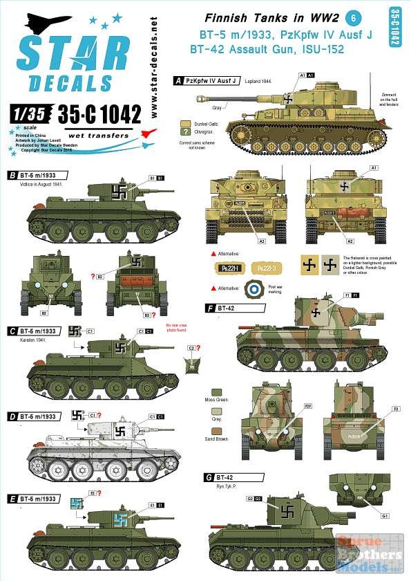 SRD35C1042 1:35 Star Decals - Finnish Tanks in WW2 BT-5 m1933 Panzer IV J BT-42