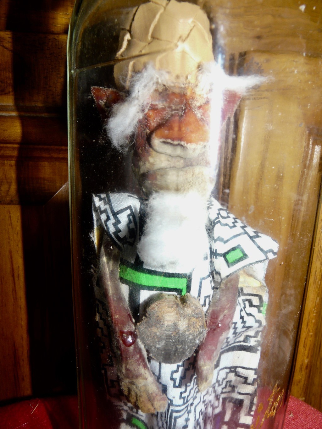 PERU AMAZON MYTHOLOGICAL FOREST CREATURE CHULLACHAQUI CARVING IN BOTTLE