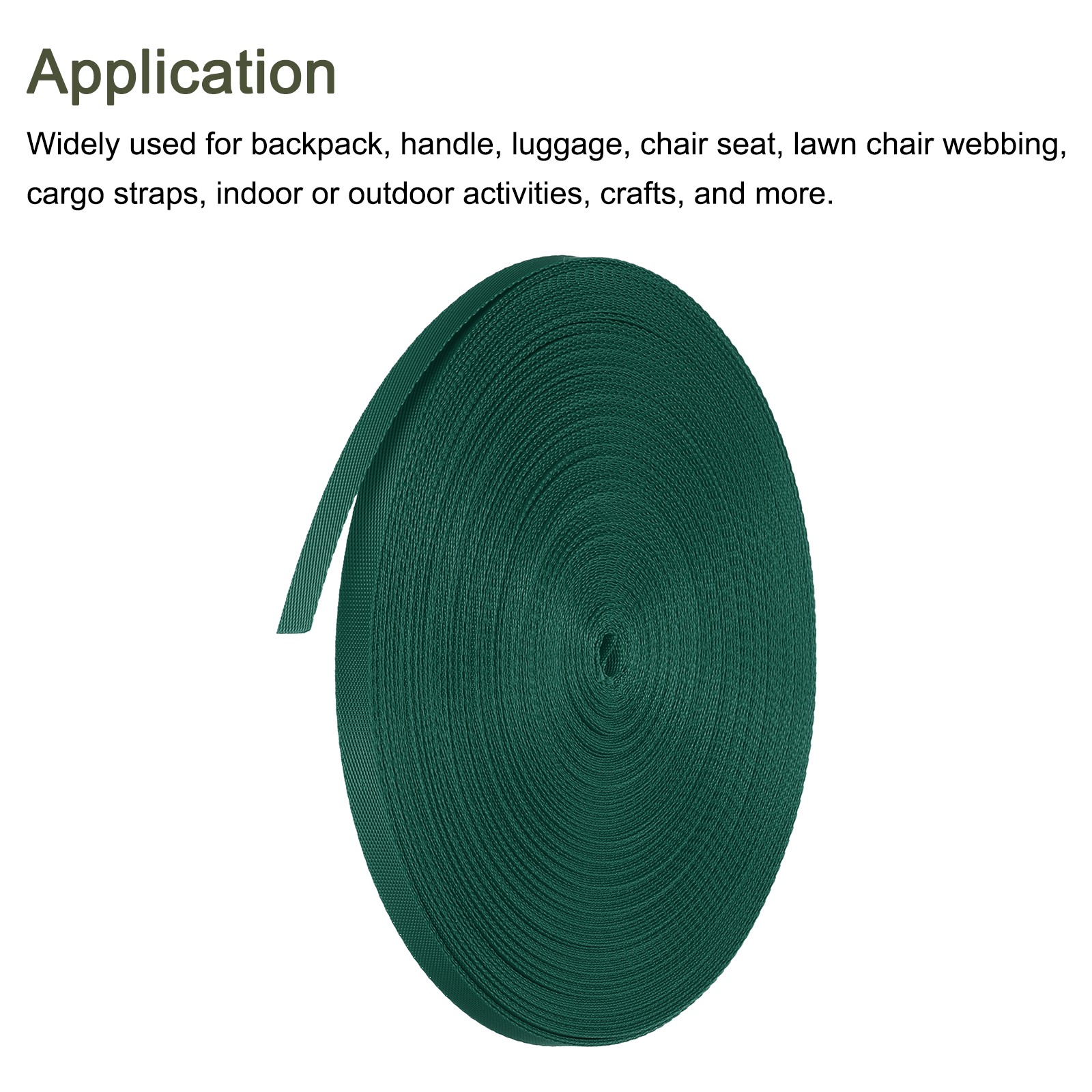 Flat Nylon Webbing Strap 3/8 Inch 50 Yards Dark Green for Backpack