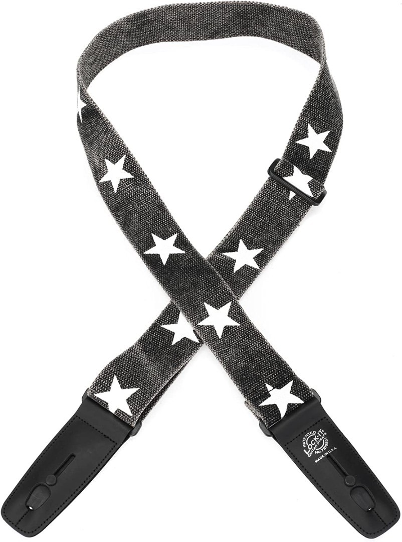 Henry Heller 2" Wide Cotton Lock-It Guitar Strap, Black Star LIS-301-D03