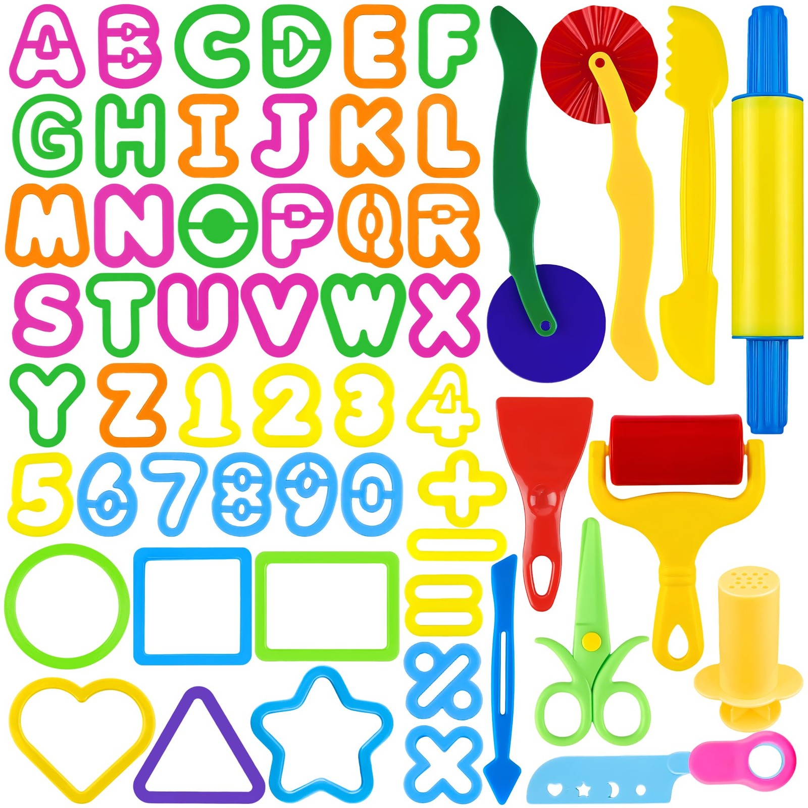Dough Play Tools Set 57 PCS Plastic Dough Toys Accessories with Alphabet Lett...