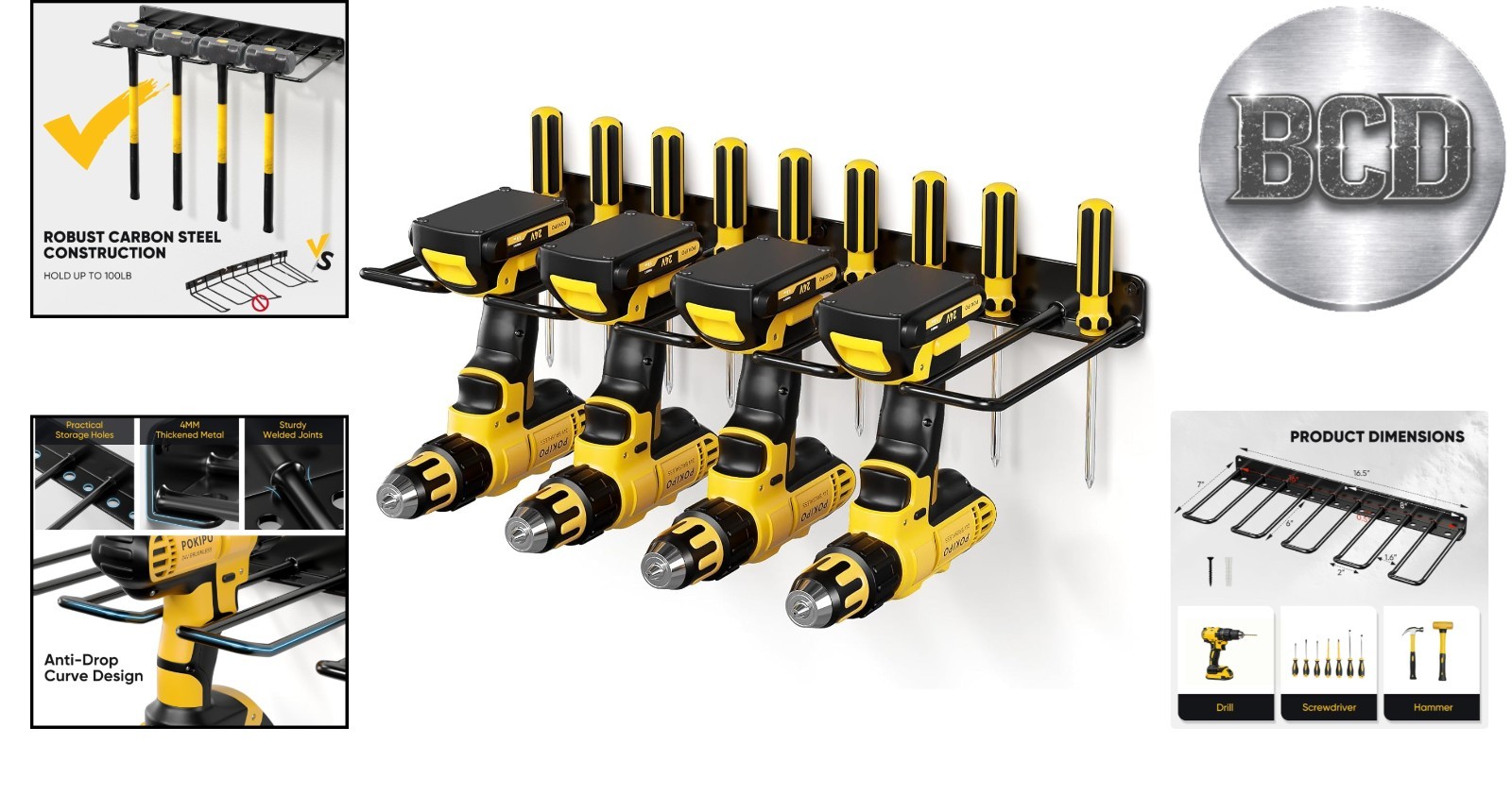 Rust Resistant 3-Tier Heavy Duty Wall-Mounted Tool Organizer for Workshop