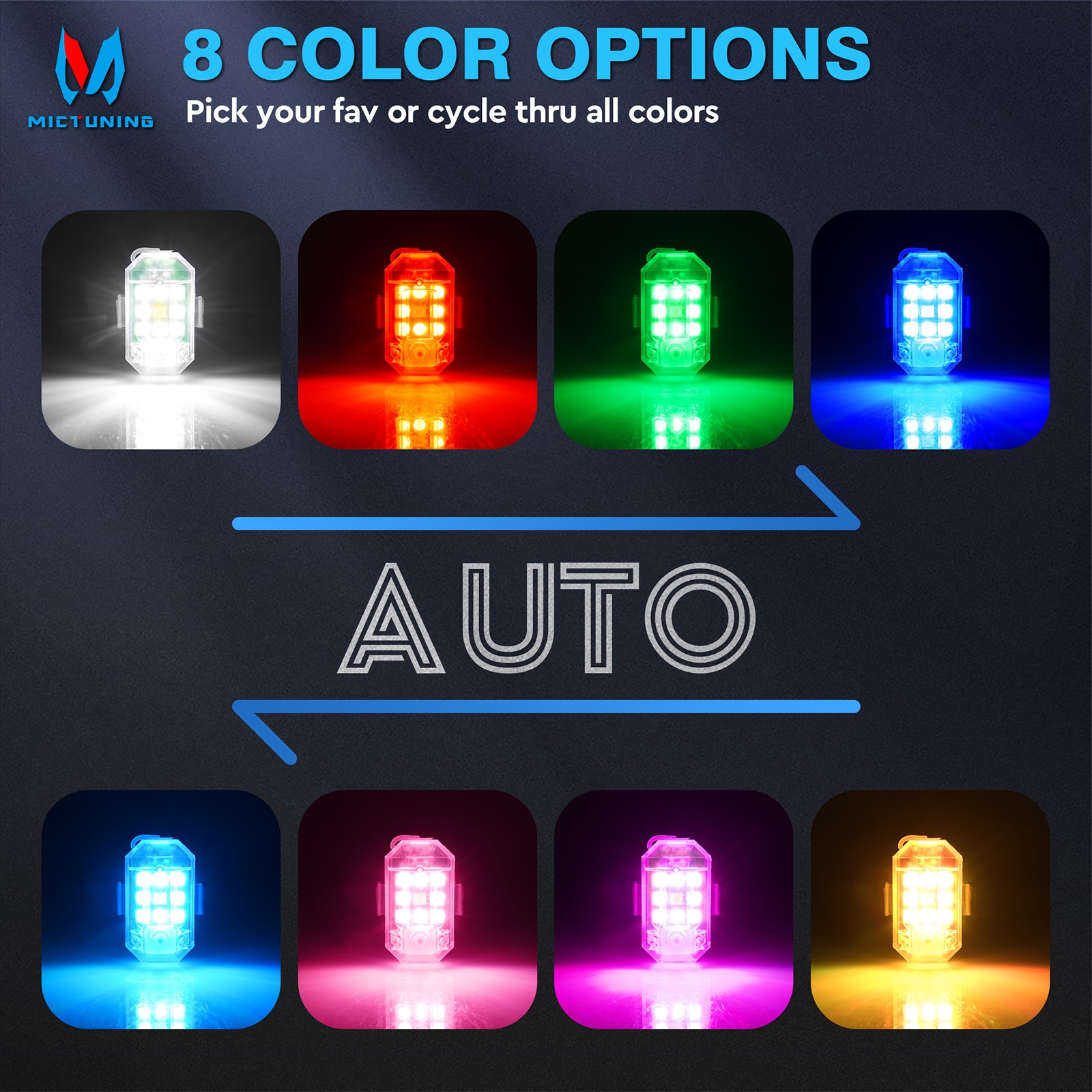 8PCS Wireless LED Strobe Lights w/Remote Control Waterproof Anti-Collision Lamp