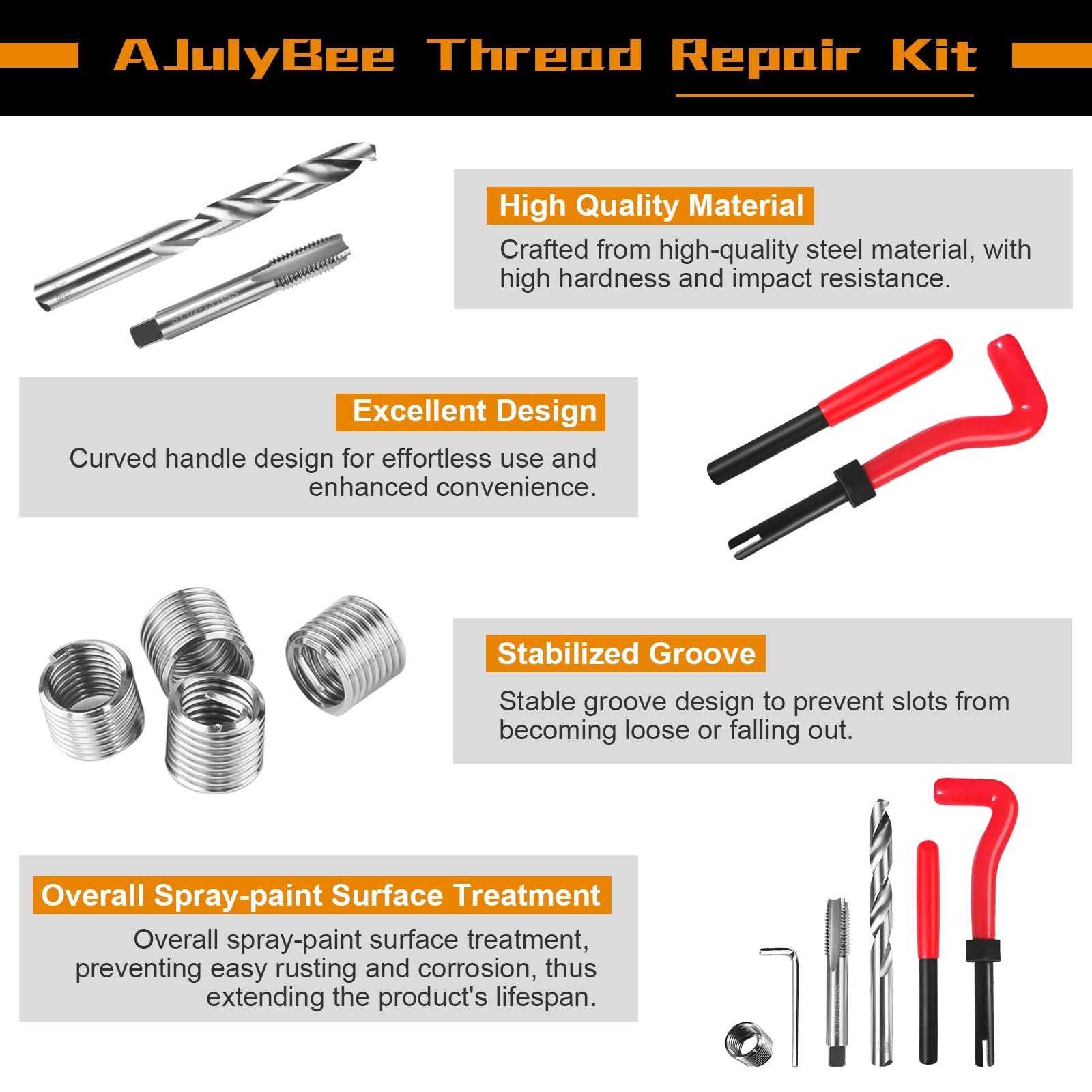 Helicoil Thread Repair Kit, 261 PCS Thread Chaser Kits HSS Drill Helicoil Kit...