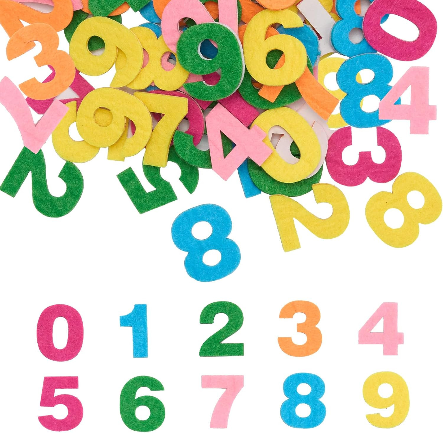 100Pcs Self-Adhesive Felt Numbers 0-9 Stiff 1 Inch - Multicolor Alphanumeric Emb