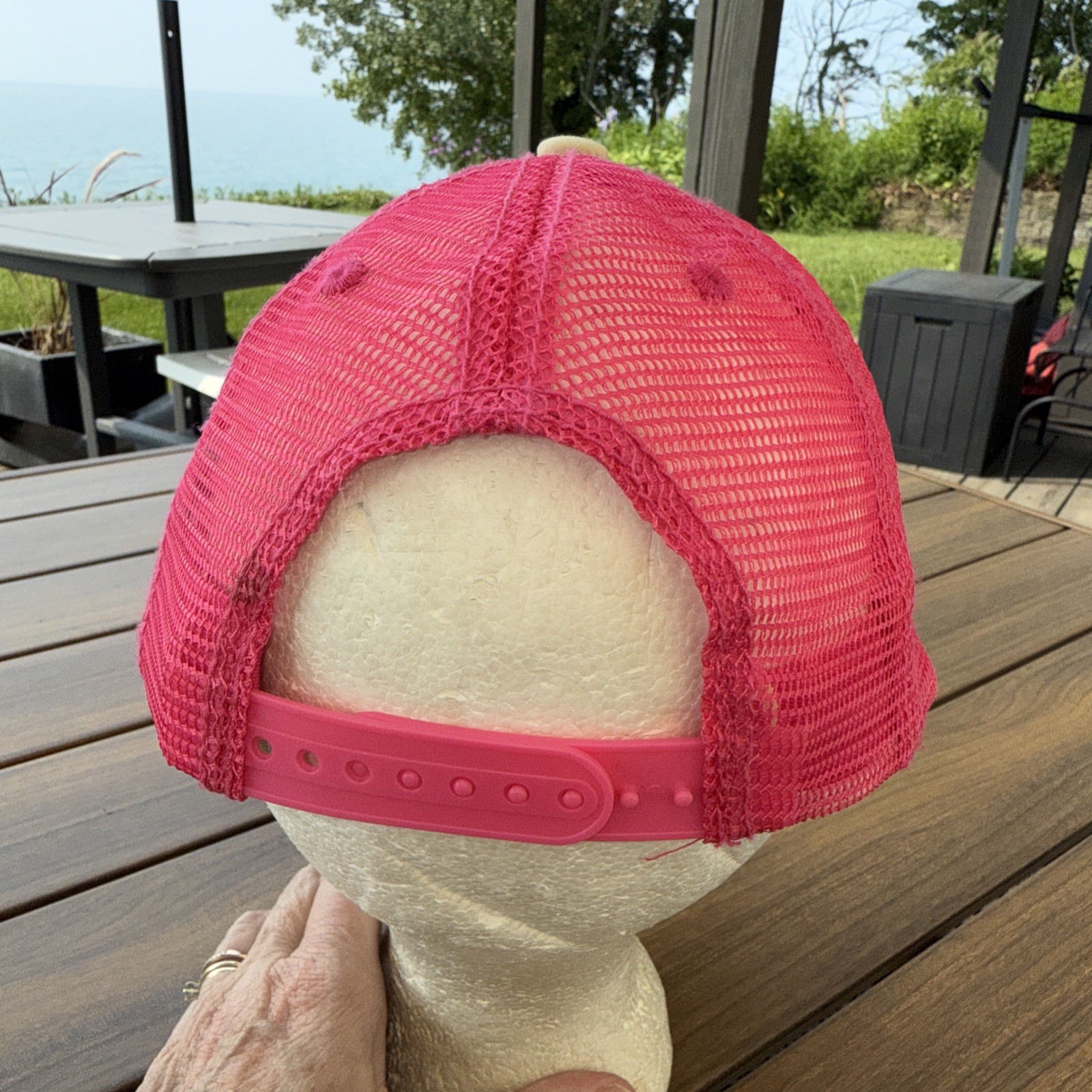 Myrtle Beach in Thick Letters on Tan black Front Hat Cap Pink Mesh Snapback