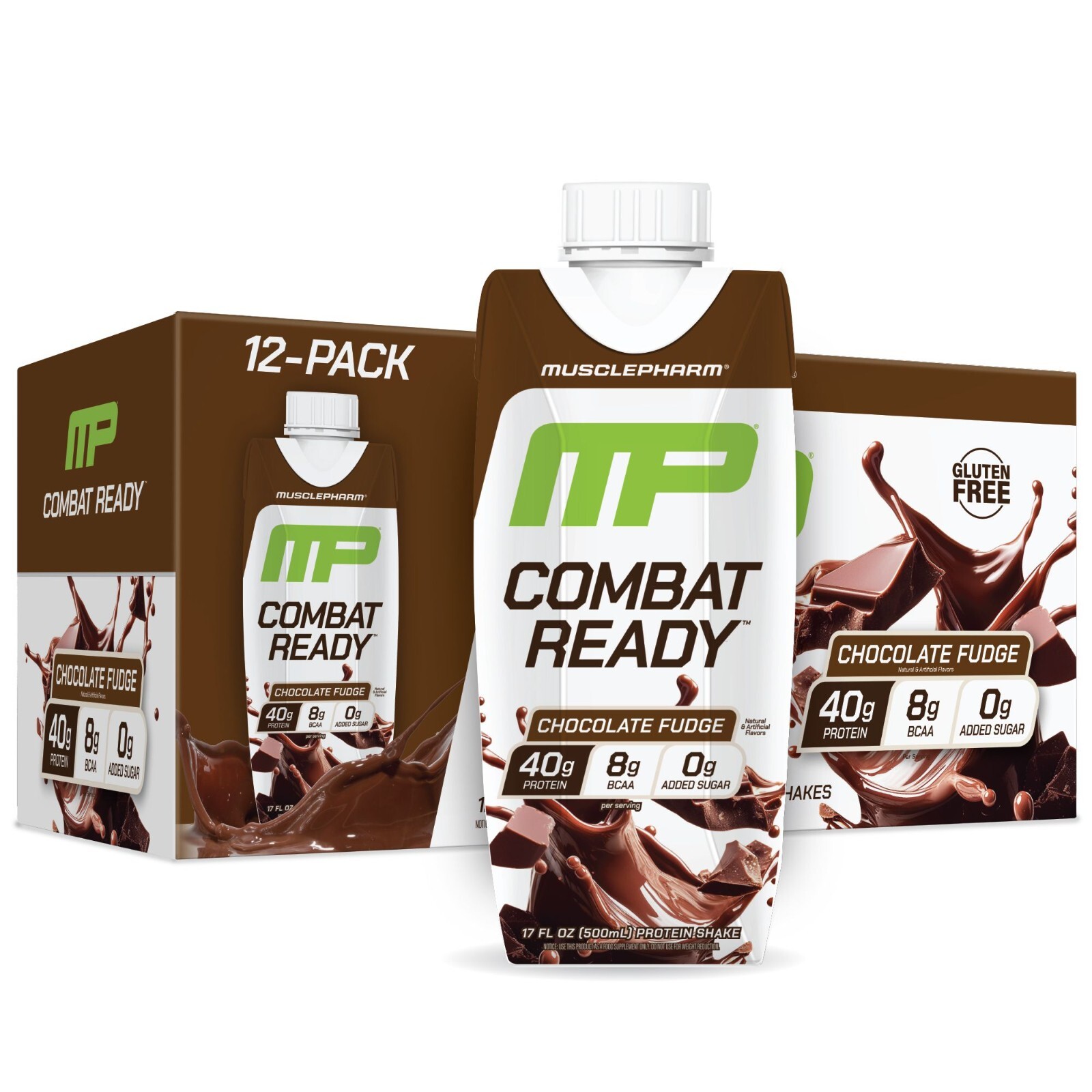 MusclePharm Combat Ready Protein Shakes Ready to Drink, Chocolate Fudge 12 pack