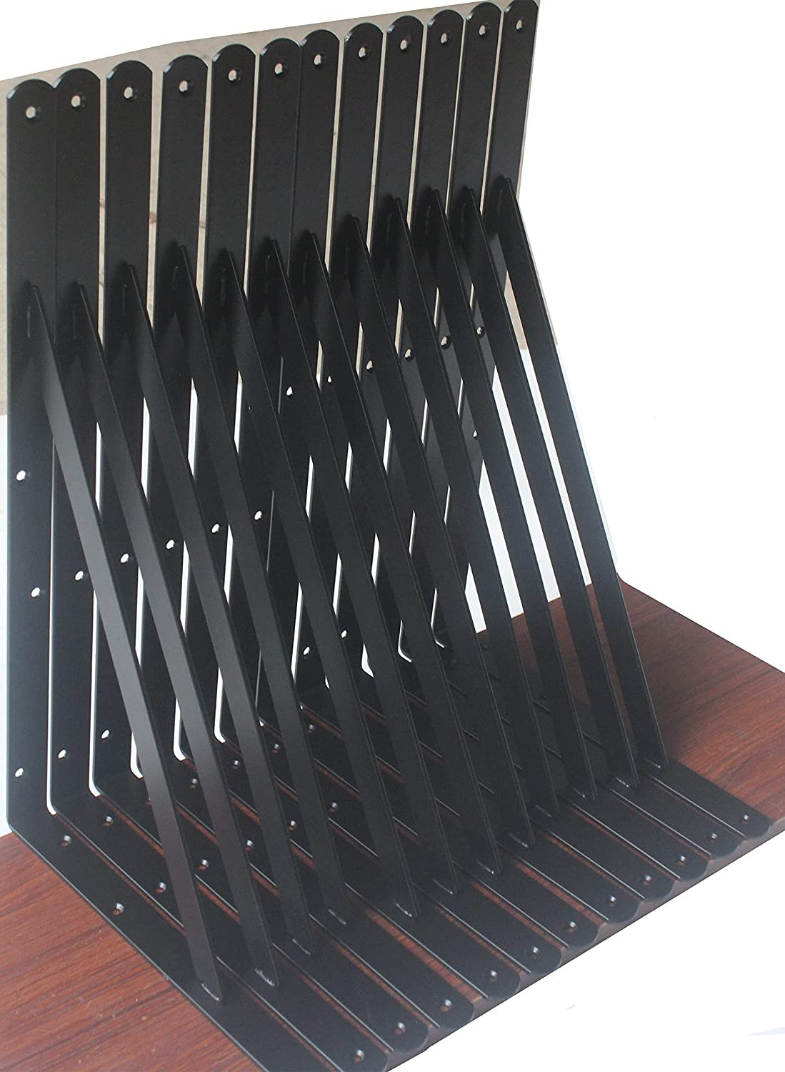 8 Pack L16" X H 10" Black Heavy Duty Shelf Brackets with Screws Metal Shelf Brac