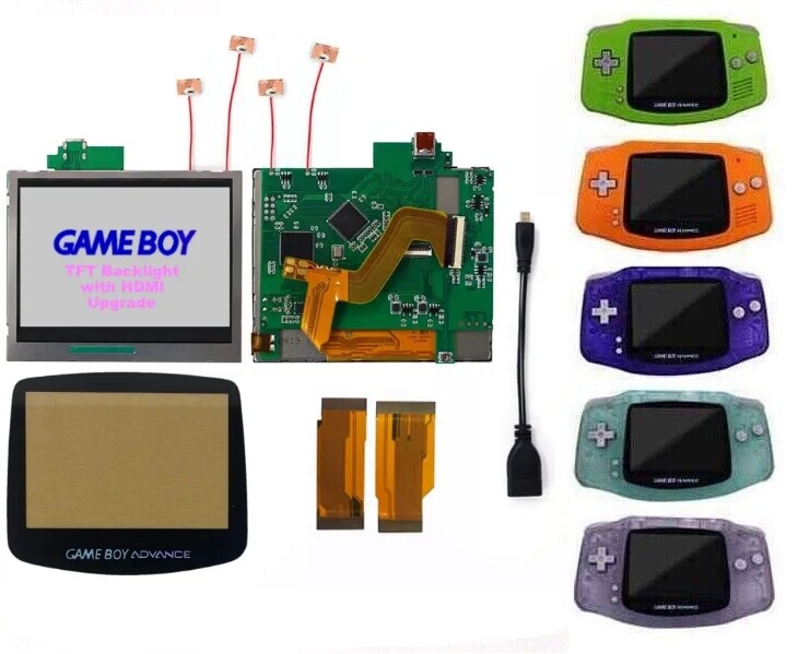 Game Boy Advance TFT Backlight Kit with HDMI NDSi + Trimmed Shell Gameboy GBA
