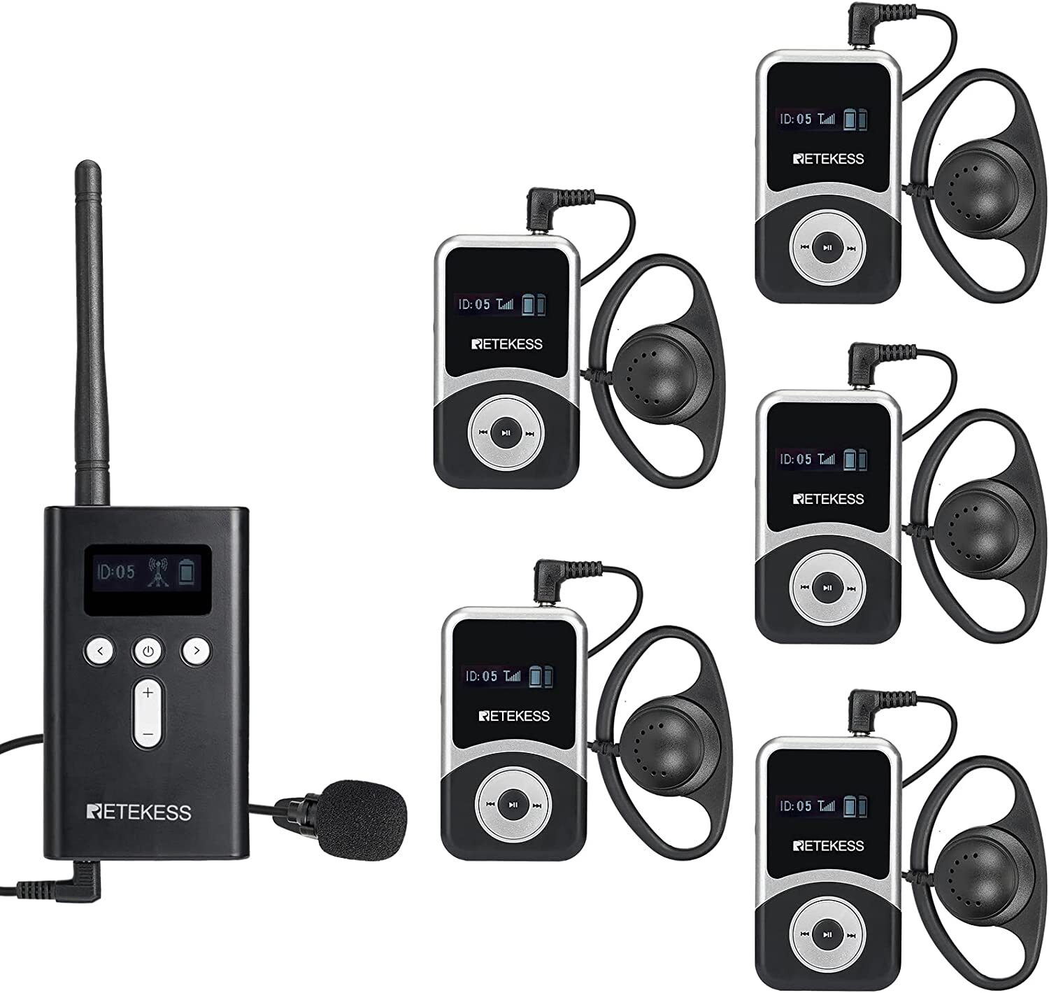 Retekess T130S Tour Guide System 1 Transmitter 5 Receivers for Plant Tour School