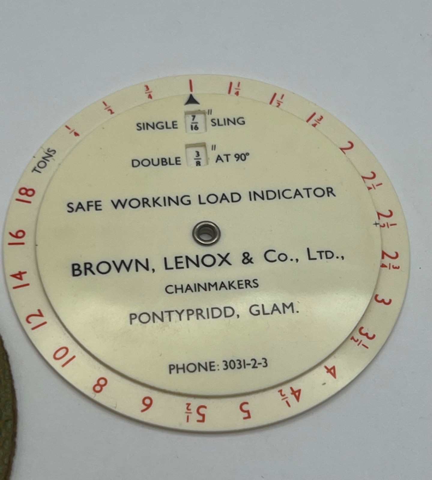 Vintage Brown Lenox Co. Chain Makers Safe Load Indicator Plastic Dial With Pouch