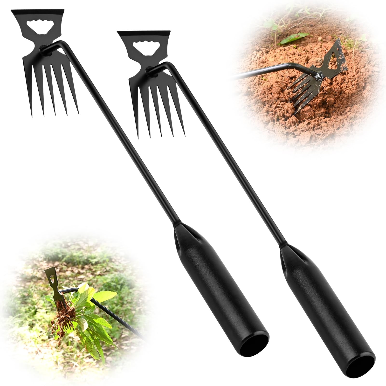 BokingOne Weed Puller Tool Garden Pulling Tool, 4-Tine 5-Tine black