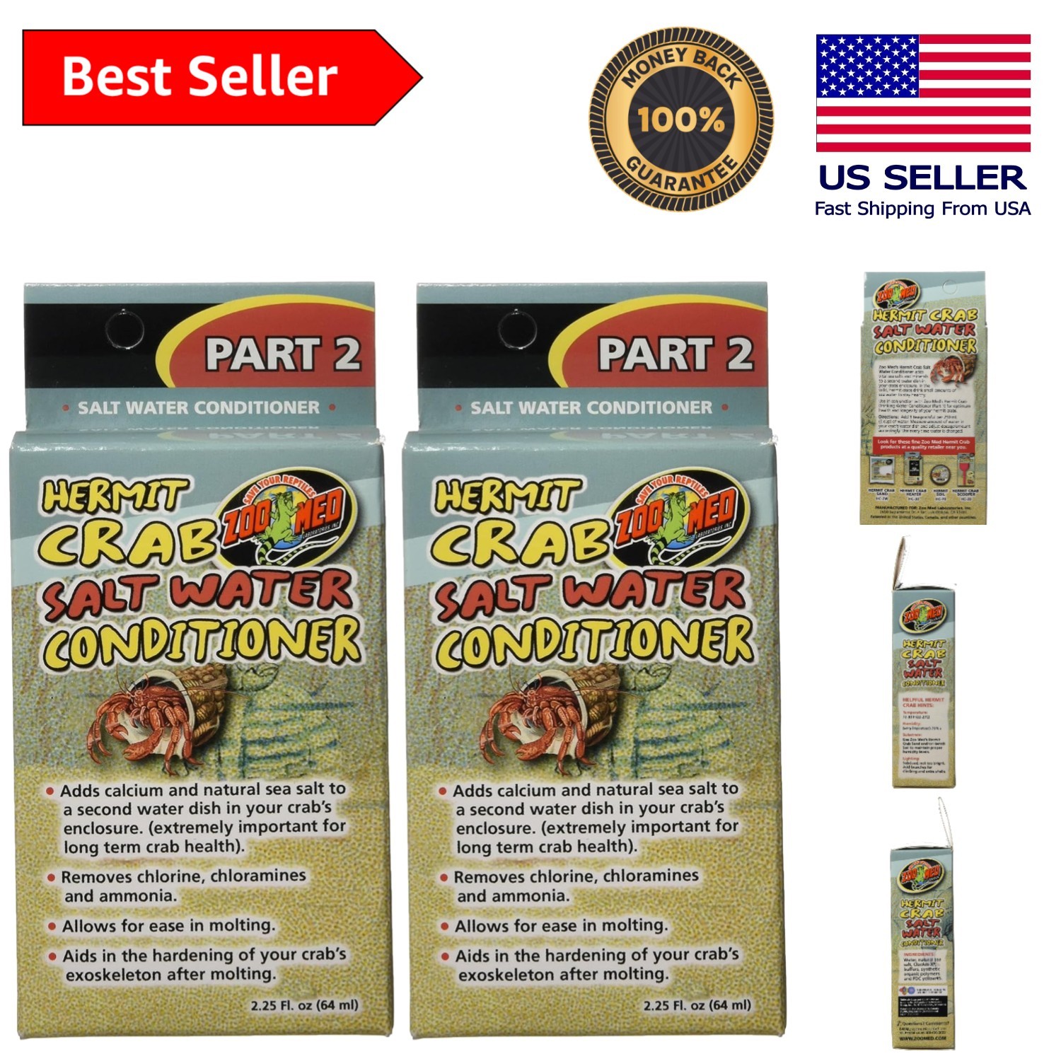 2 Pack Hermit Crab Salt Water Conditioner - Supports Natural Molting Process