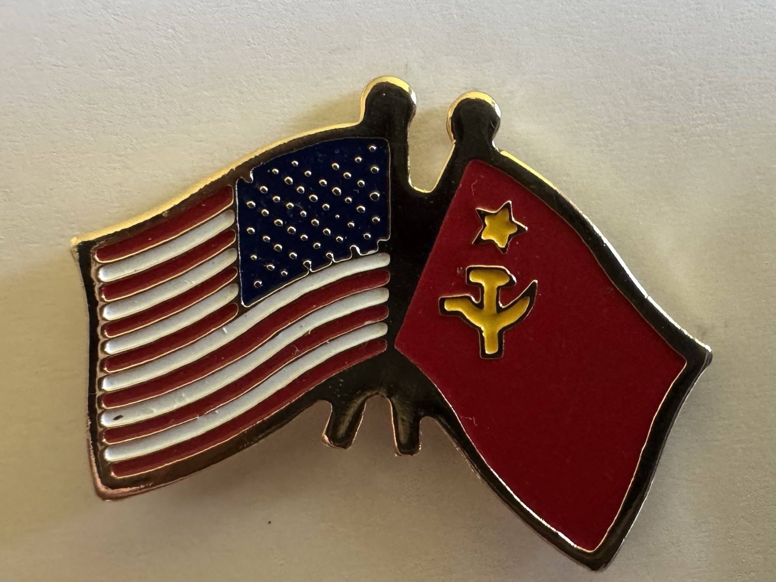 USA American USSR Friendship Flag Bike Motorcycle Hat Cap lapel Pin