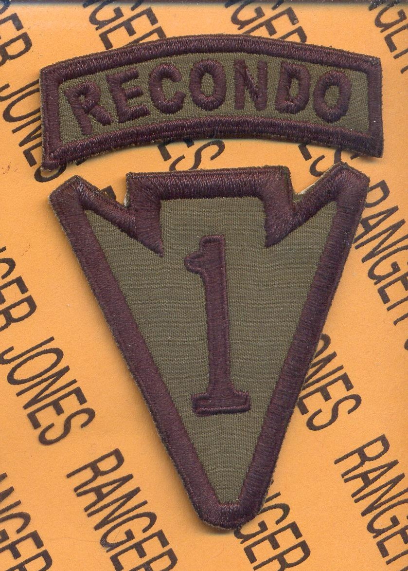1st Infantry Division RECONDO School Arrowhead LRRP OD patch 3.5" tab set