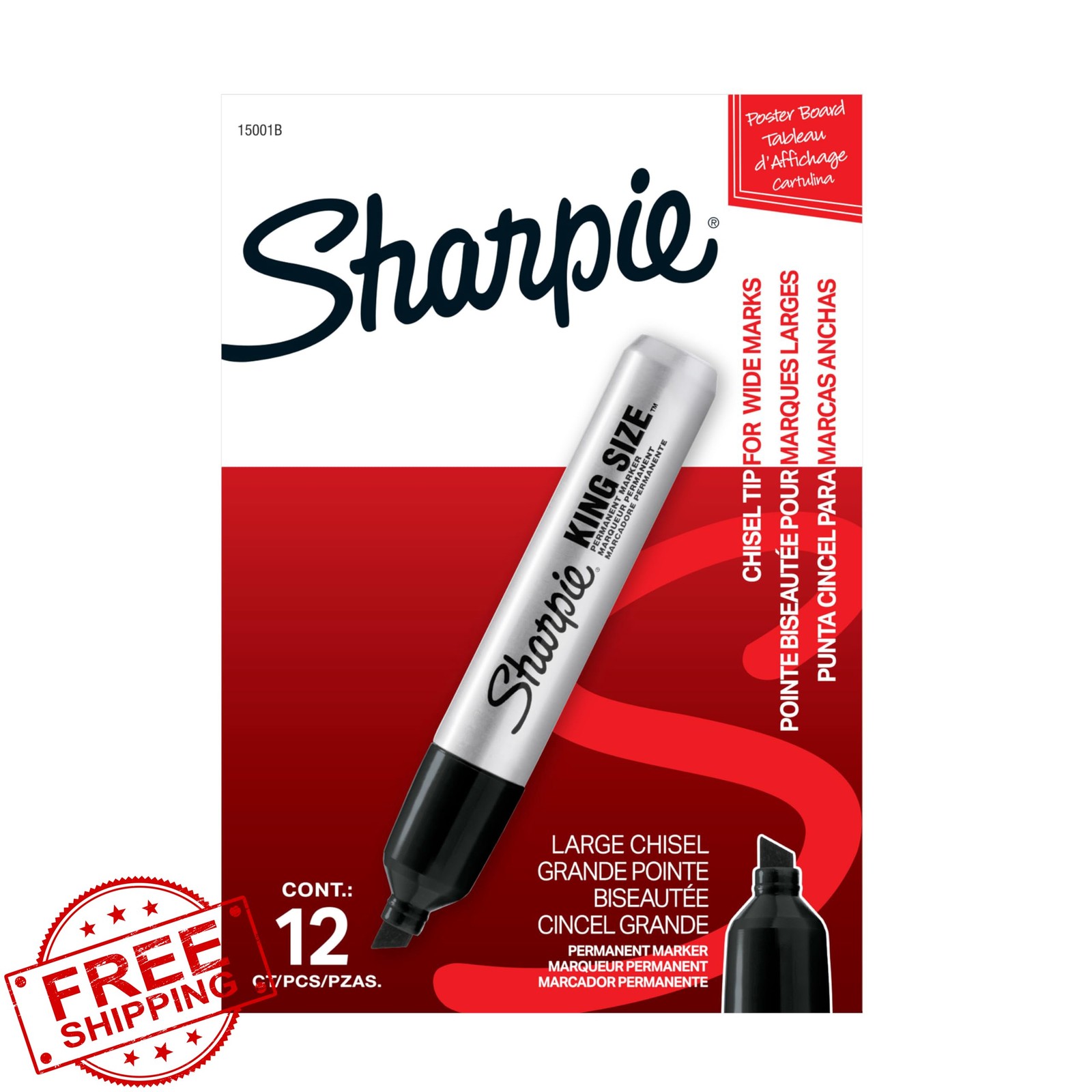 Sharpie King Size Permanent Markers, Chisel Tip Black, 12 Count