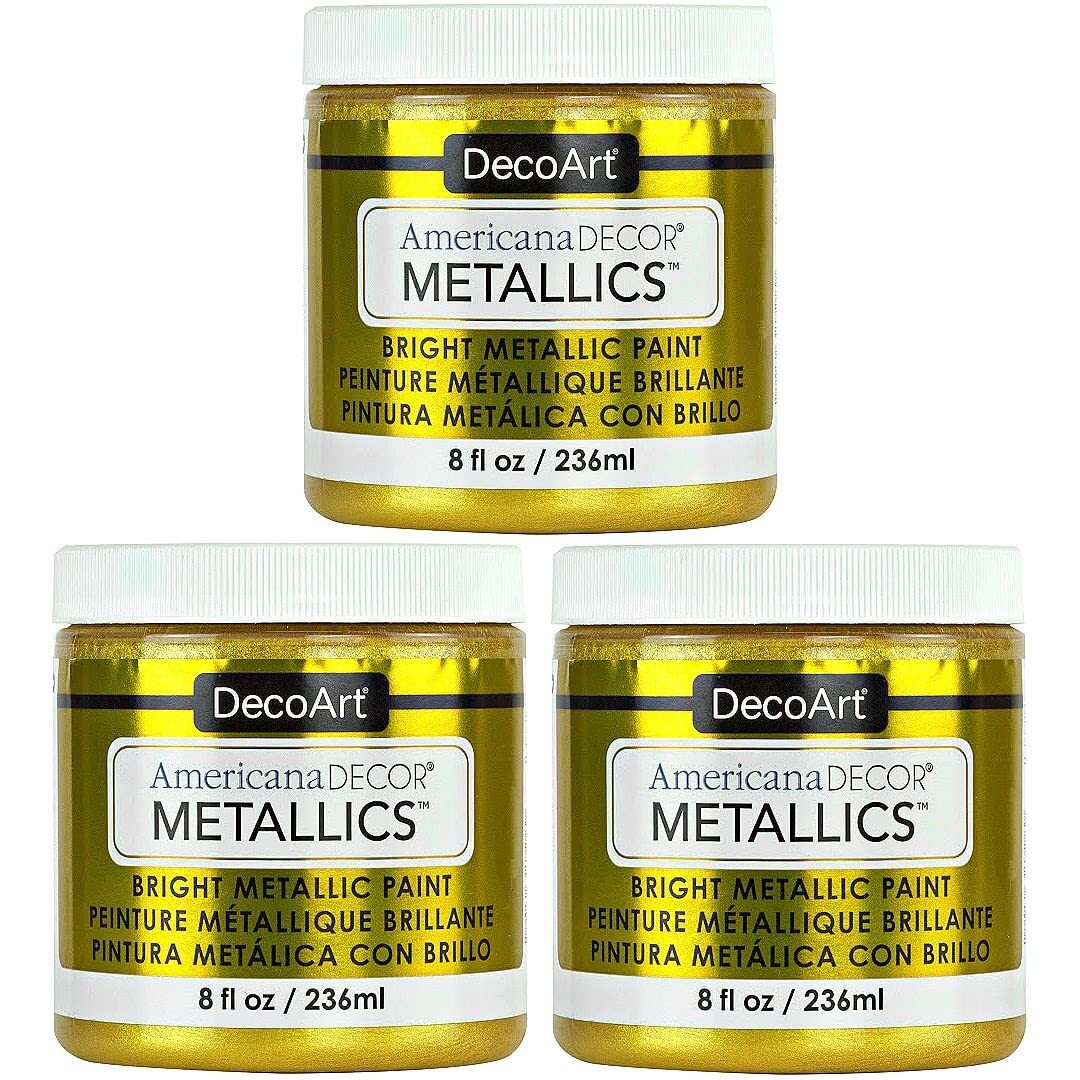 Americana Metallics 24K Gold Paint, 3 Pack 8oz Metallic 24K Gold Acrylic Pain...