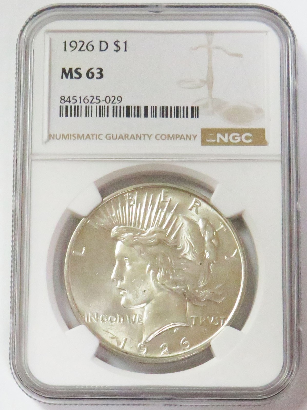 1926 D PEACE SILVER DOLLAR $1 COIN NGC MINT STATE 63