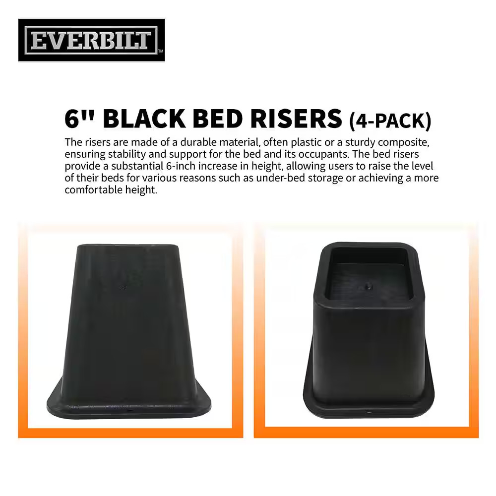 6 Inch Bed Risers 4-Pack Durable Heavy Duty Construction Ensures Black Accessory