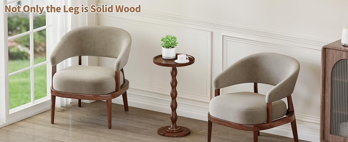 Small Round Side End Table - Solid Wood Accent Drink Table for Living Room