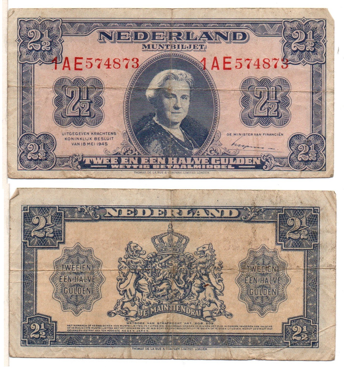 NETHERLANDS - 2½ Gulden (18-03-1945) Pick 71, Fine