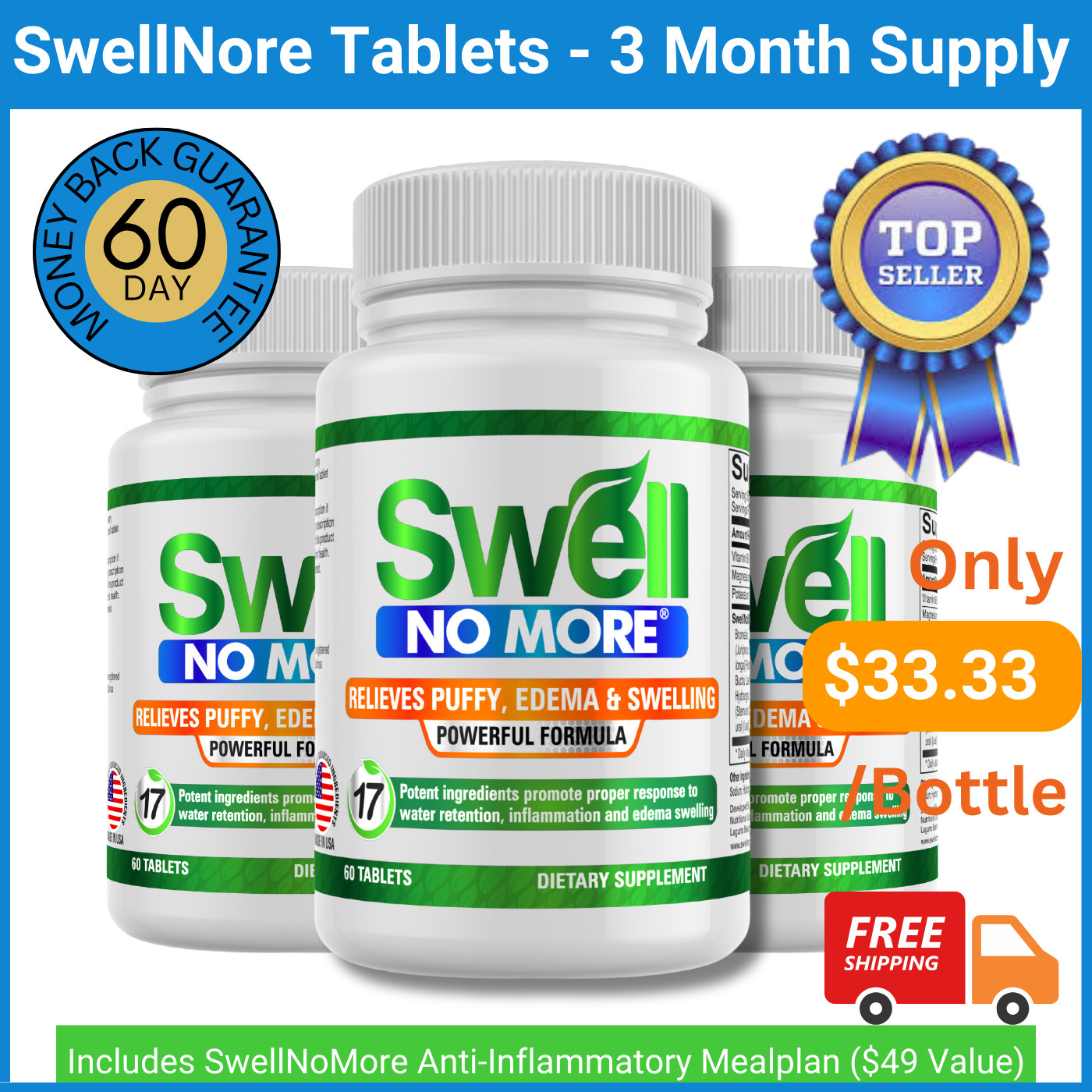 Swell  No More Reduces Puffy Eyes Swollen Feet Legs & Swelling Fluid Retention