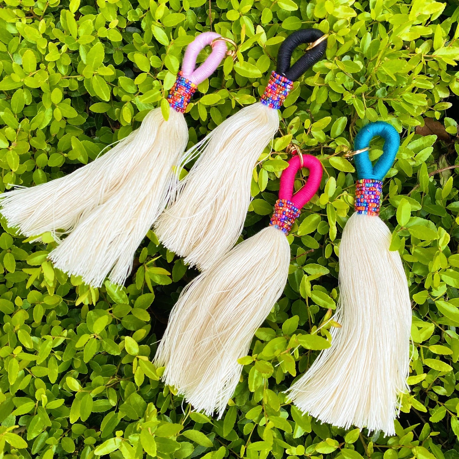 Maya Bay Tasseled Key Chain Bag Charm Teal