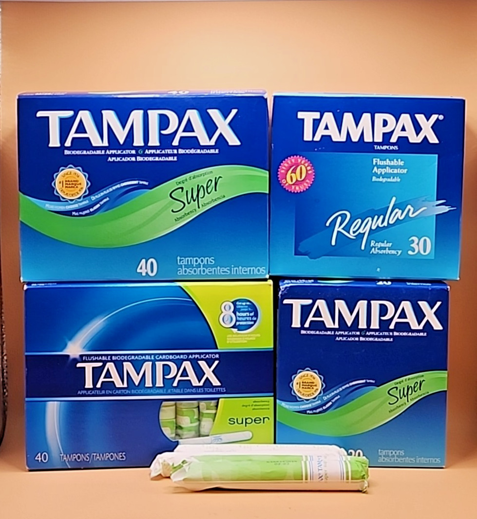 Lot of Vintage Tampax Tampons 4 Sealed Boxes Regular Super 134 Total