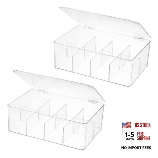 Divided Clear Plastic Organizer Bin with Hinge Lid, 8 Sections Tea Bag Two