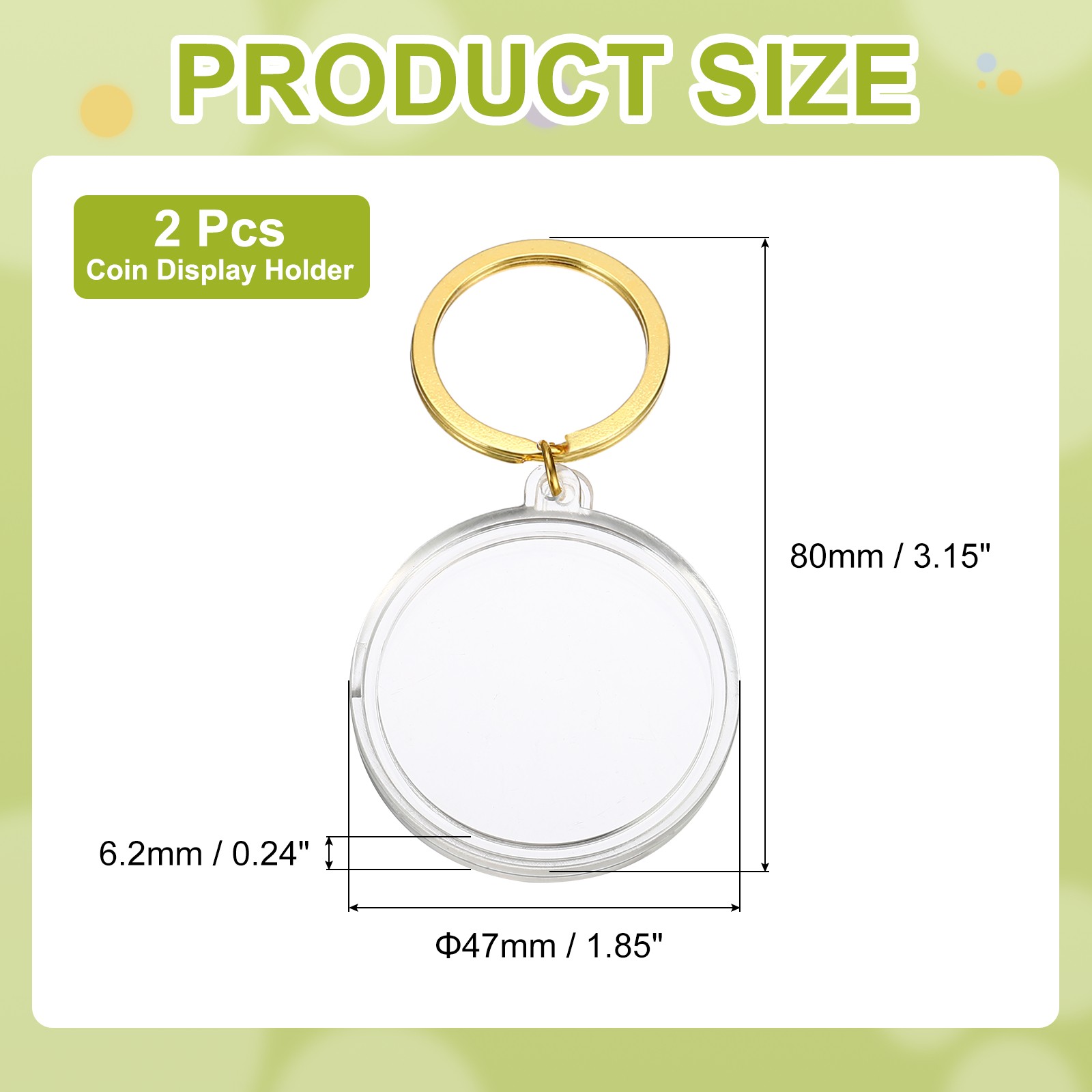 Plastic Coin Holder Keychain, 2Pcs Coin Case with Key Ring, Golden