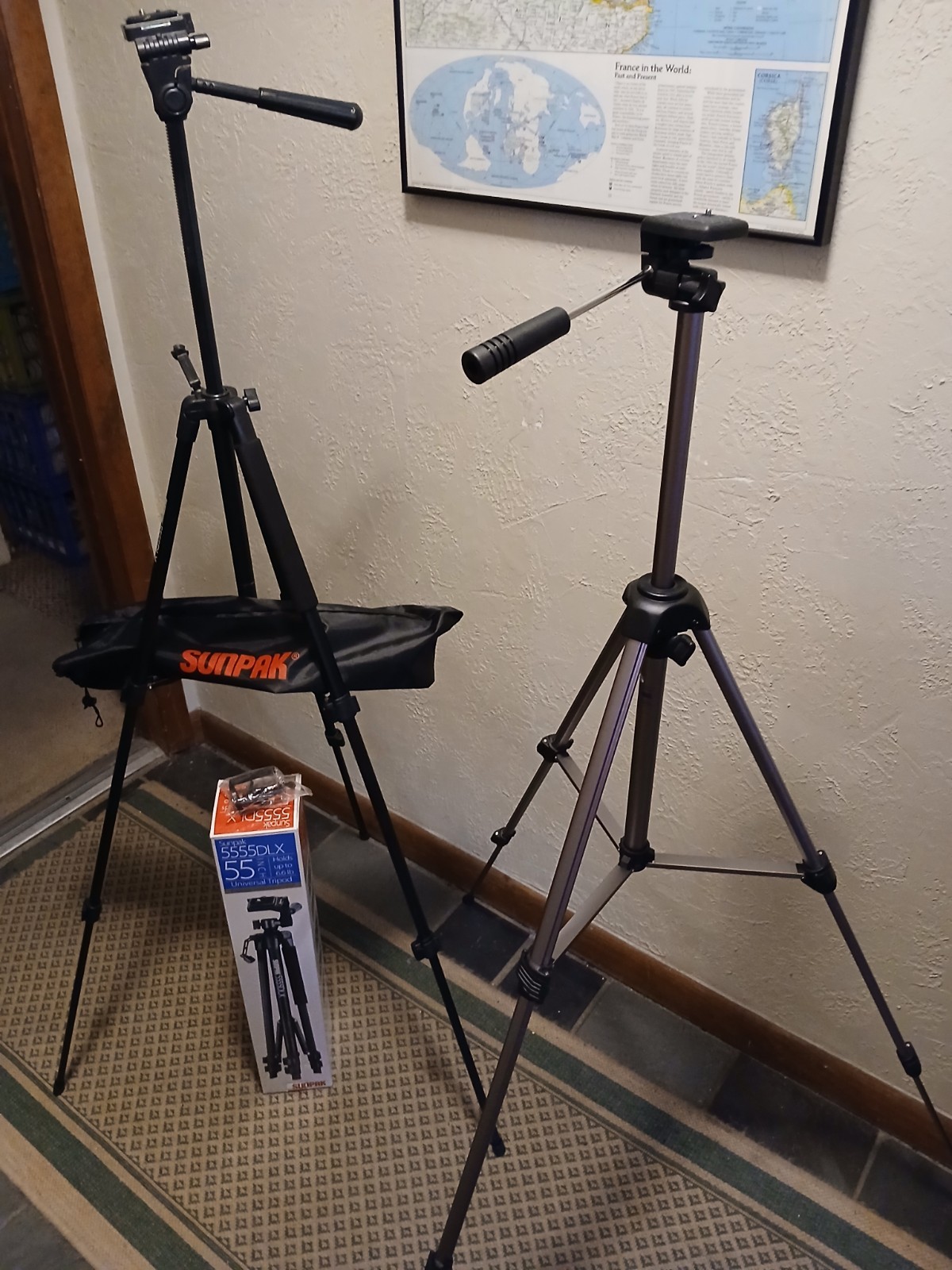 2 Camera Tripods 50" And 55"  Sunpak 555DLX W Box  &  Promaster 6000 Great Shape