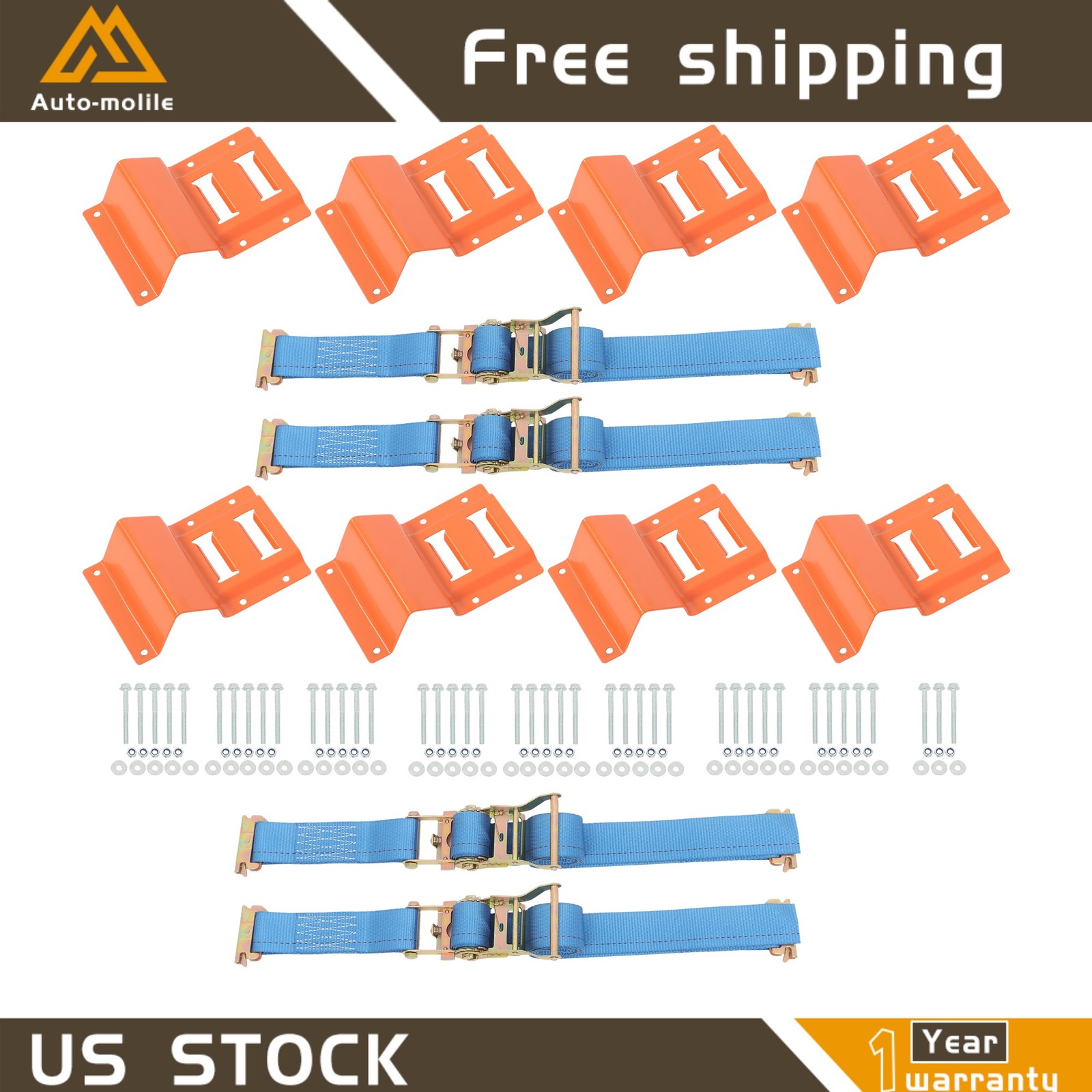 New Heavy Loads E Track System With Wheel Chock 8' Blue Ratchet Tie Down Straps