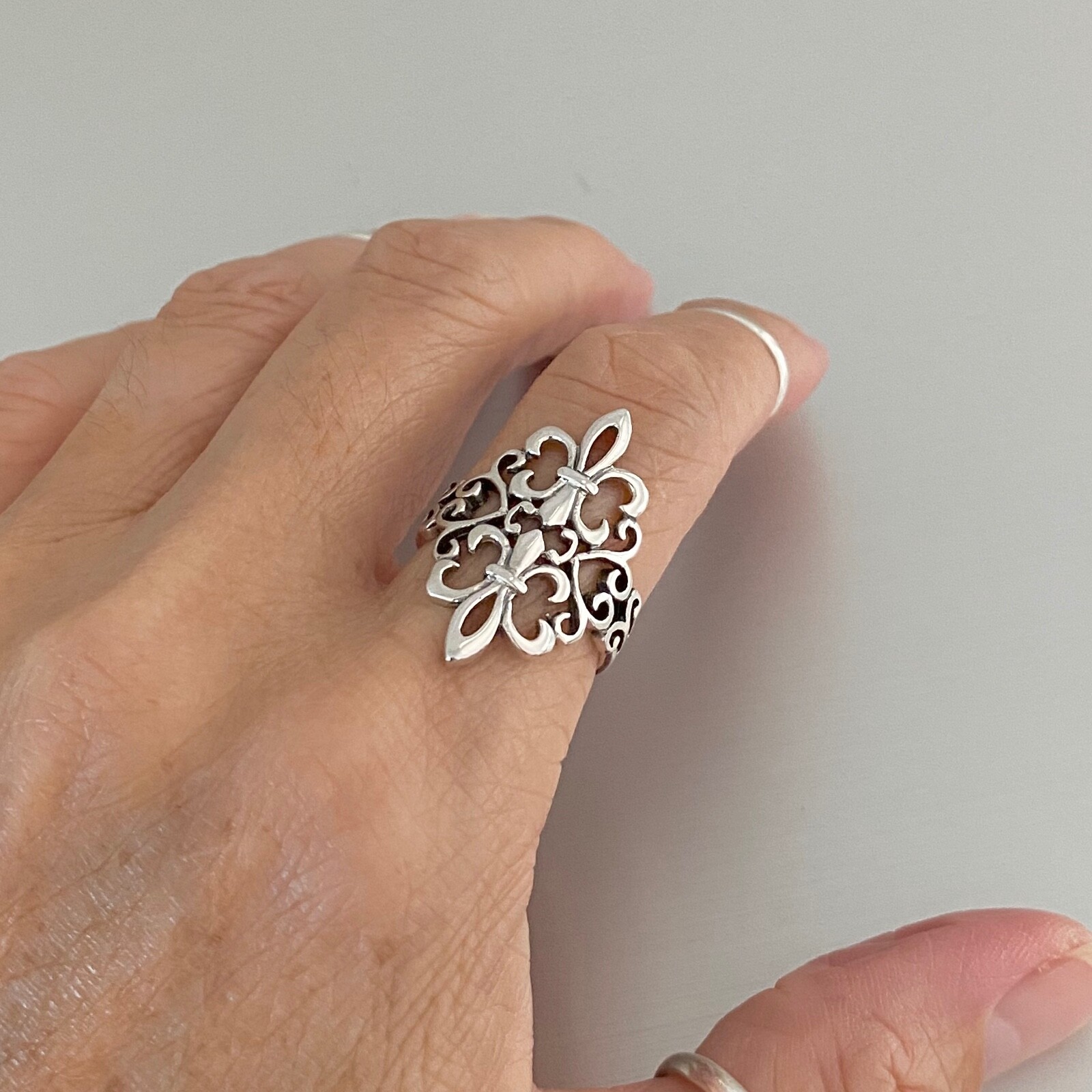 Sterling Silver Statement Fleur De Lis Ring, Saints, Silver Rings, Lily Flower