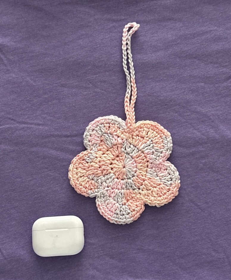 NEW Crochet AirPods Case Handmade Charm For Bag Or Purse Flower Design Pink