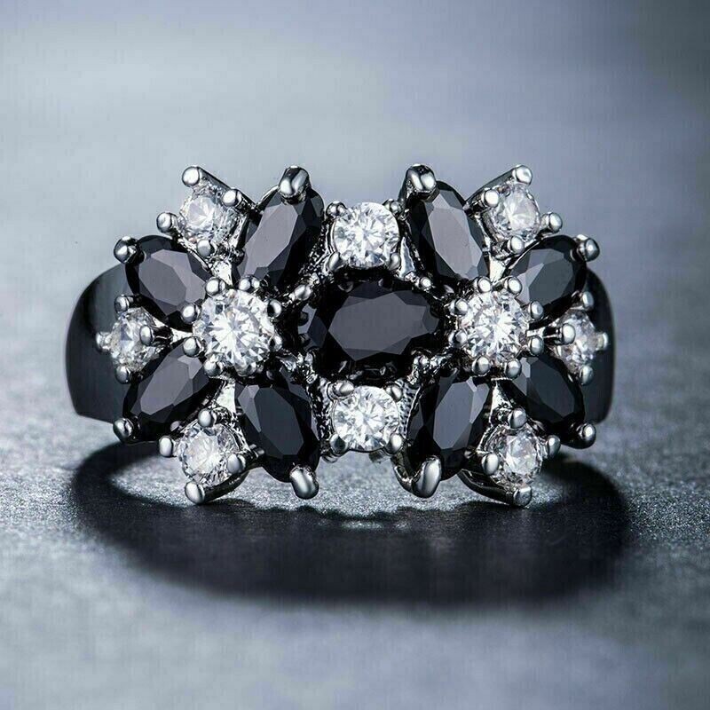 3Ct Oval Cut Lab Created Black Diamond Women's Ring 14k White Gold Plated Silver