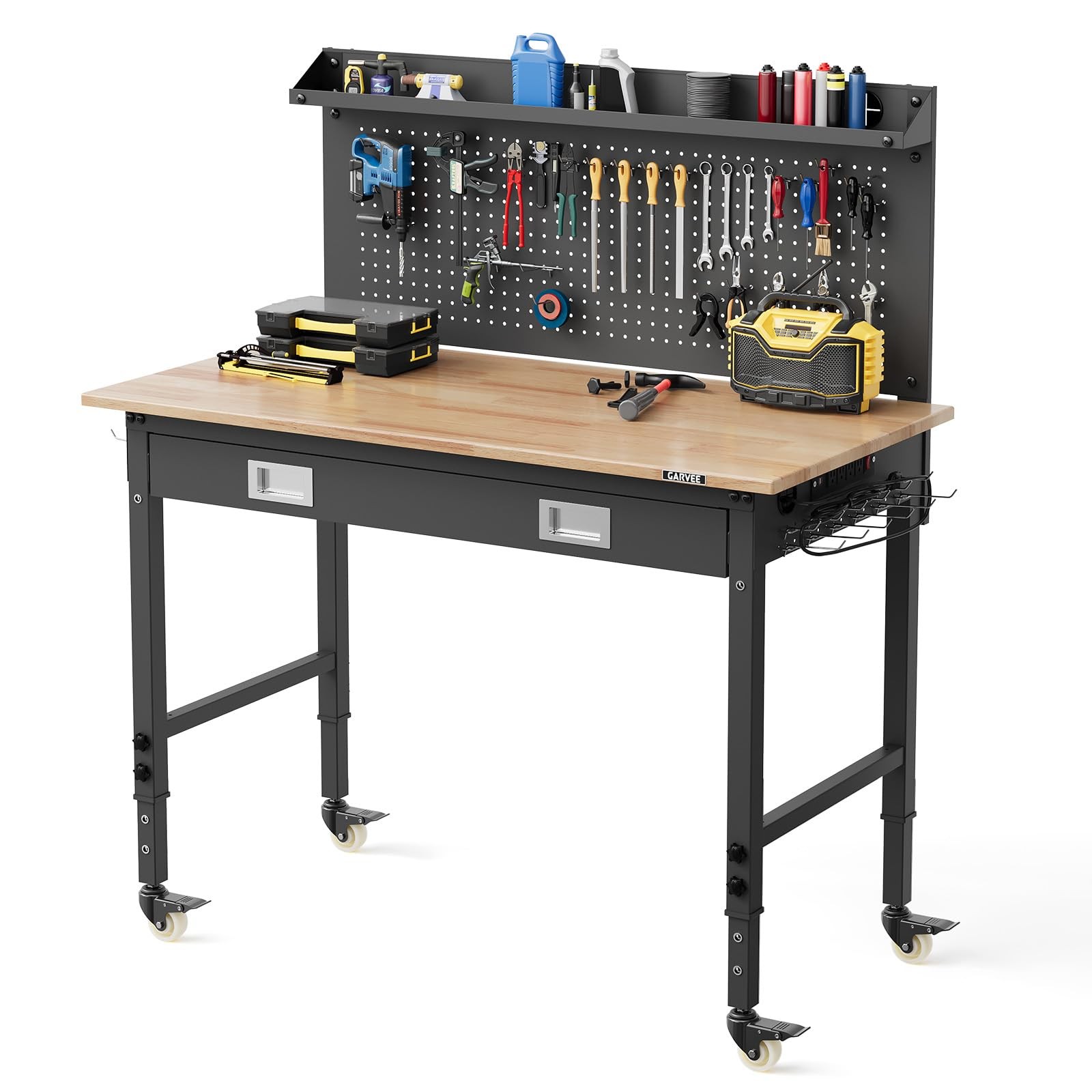 2000LB Workbench Adjustable Height Table Drawer Garage Tool Steel Workshop Bench