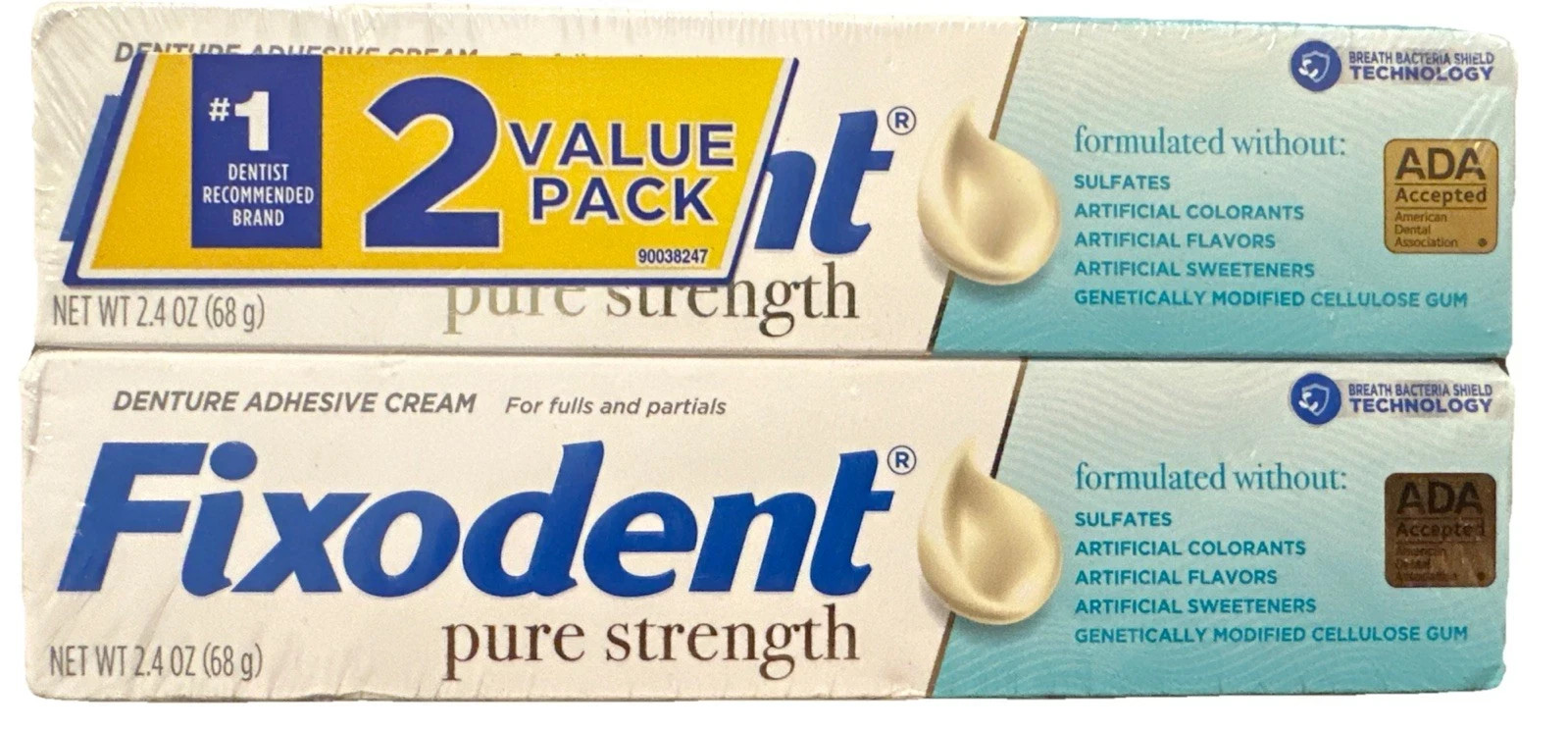 2 -Pack-Fixodent Pure Strength Secure Denture Adhesive Cream for Full/Partials