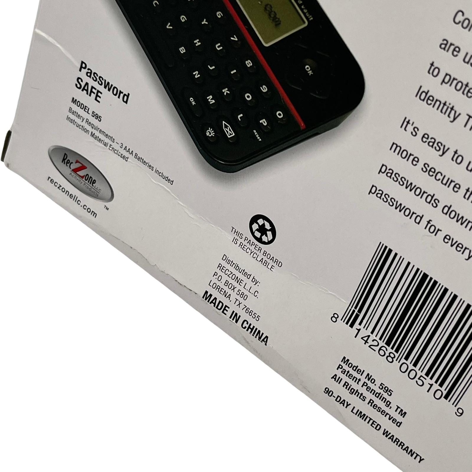 RecZone Password Safe #595 Electronic Password Organizer New