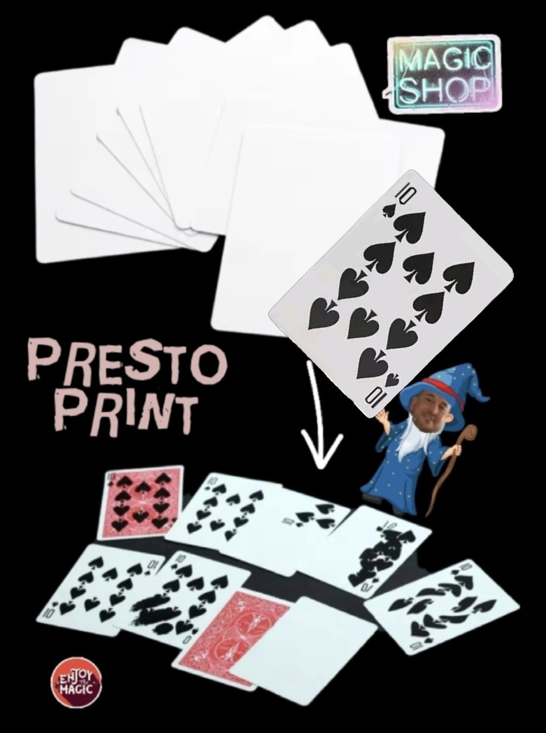 Magic Trick "Presto Print"  Appearing Spades on Blank Cards