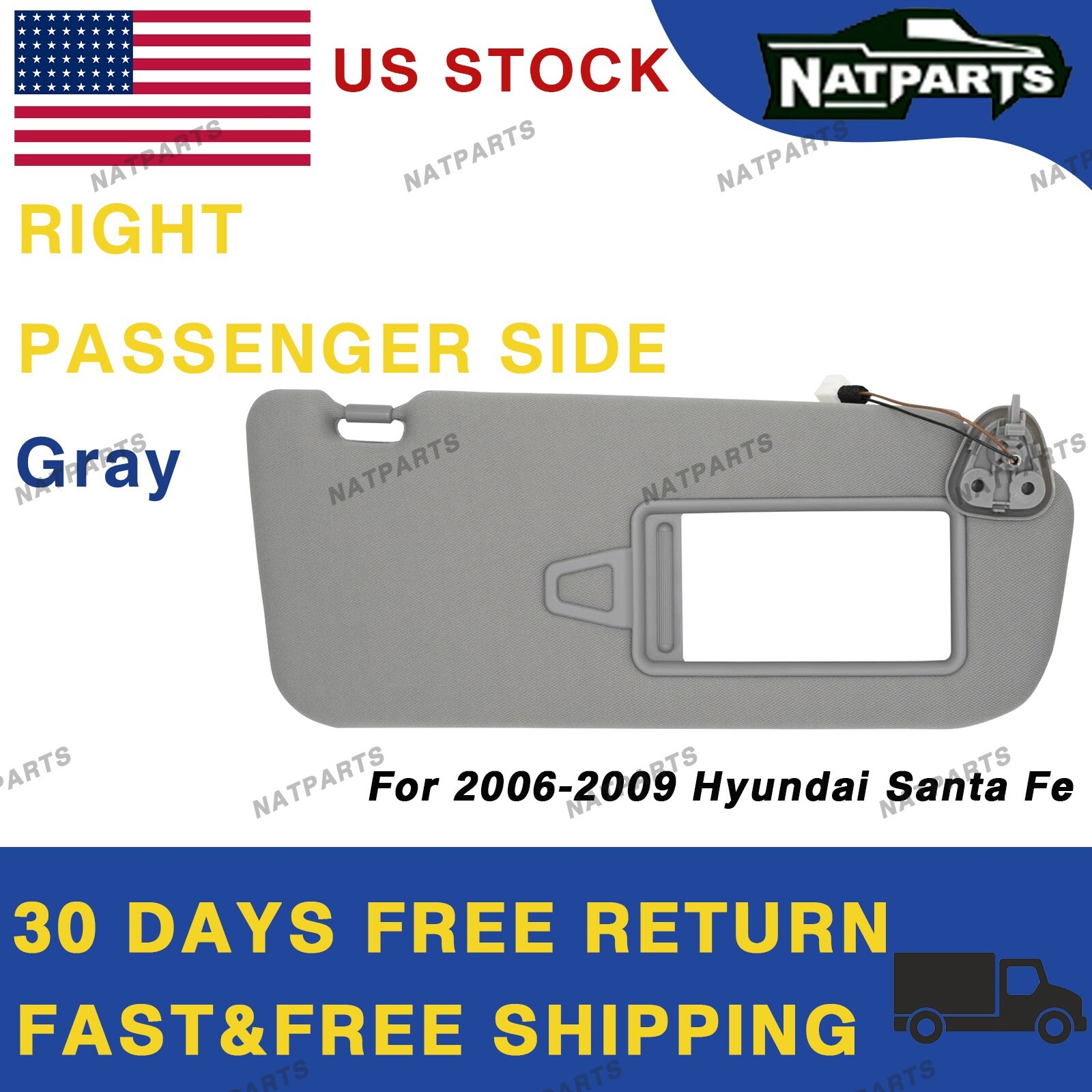 2006-2009 Hyundai Santa Fe Passenger Right Side Sun Visor W/ Light 852100W110J4