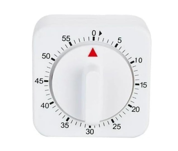 White Timer Clock Square 60-Minute Mechanical Kitchen