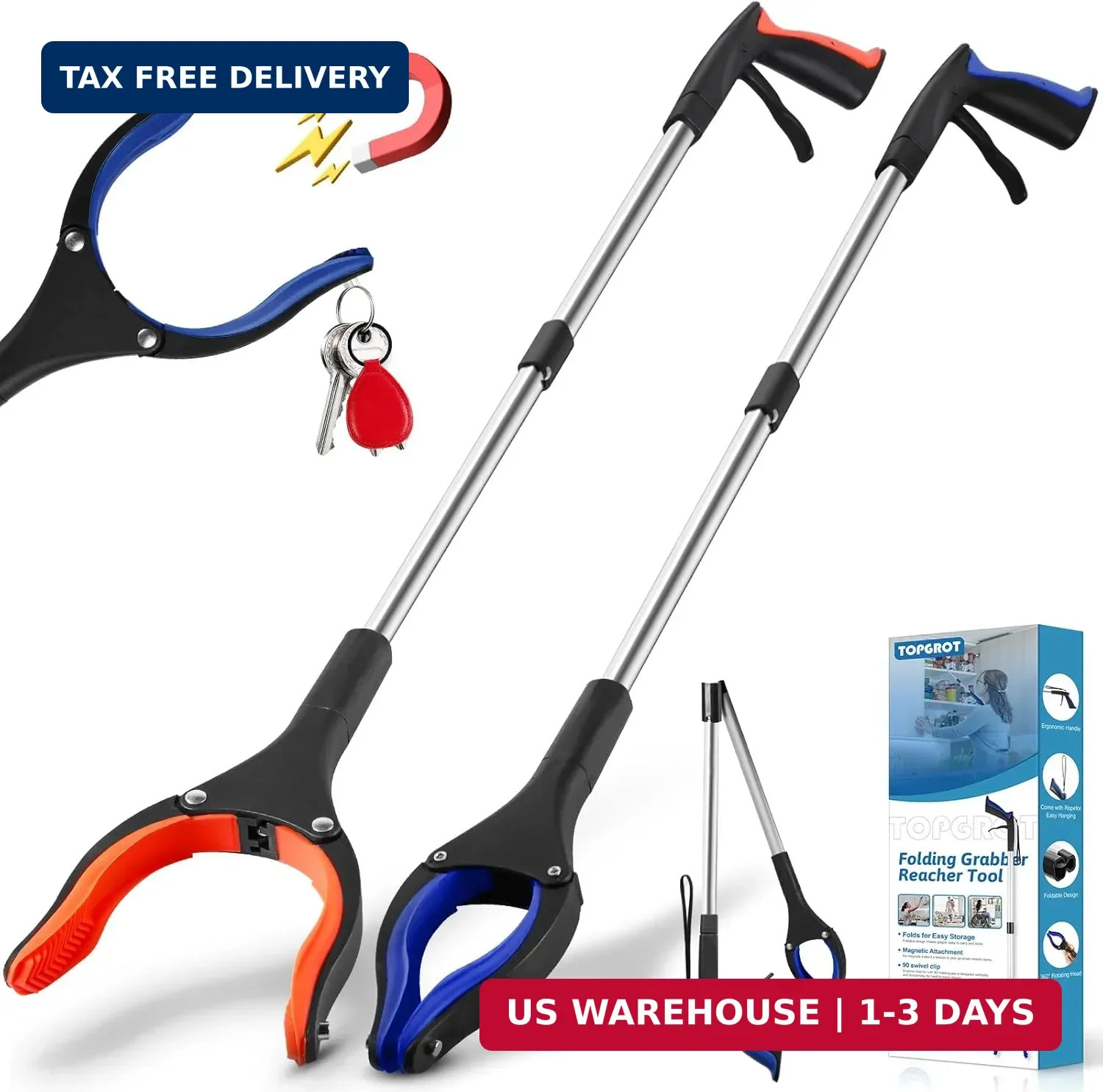 2-Pack Grabber Reacher Tool, 34" Foldable Reacher Grabber Pickup Tool with 360°