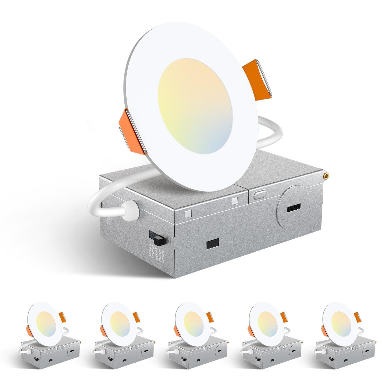 6 Pack 3 Inch LED Recessed Ceiling Lights Selectable CCT Dimmable Amico 5CCT