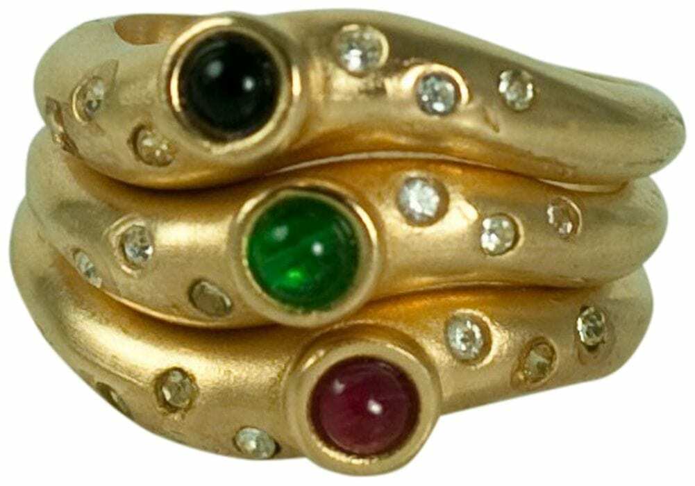 3PCS, STACKABLE SATIN GOLD RINGS WITH CABOCHONS CENTER